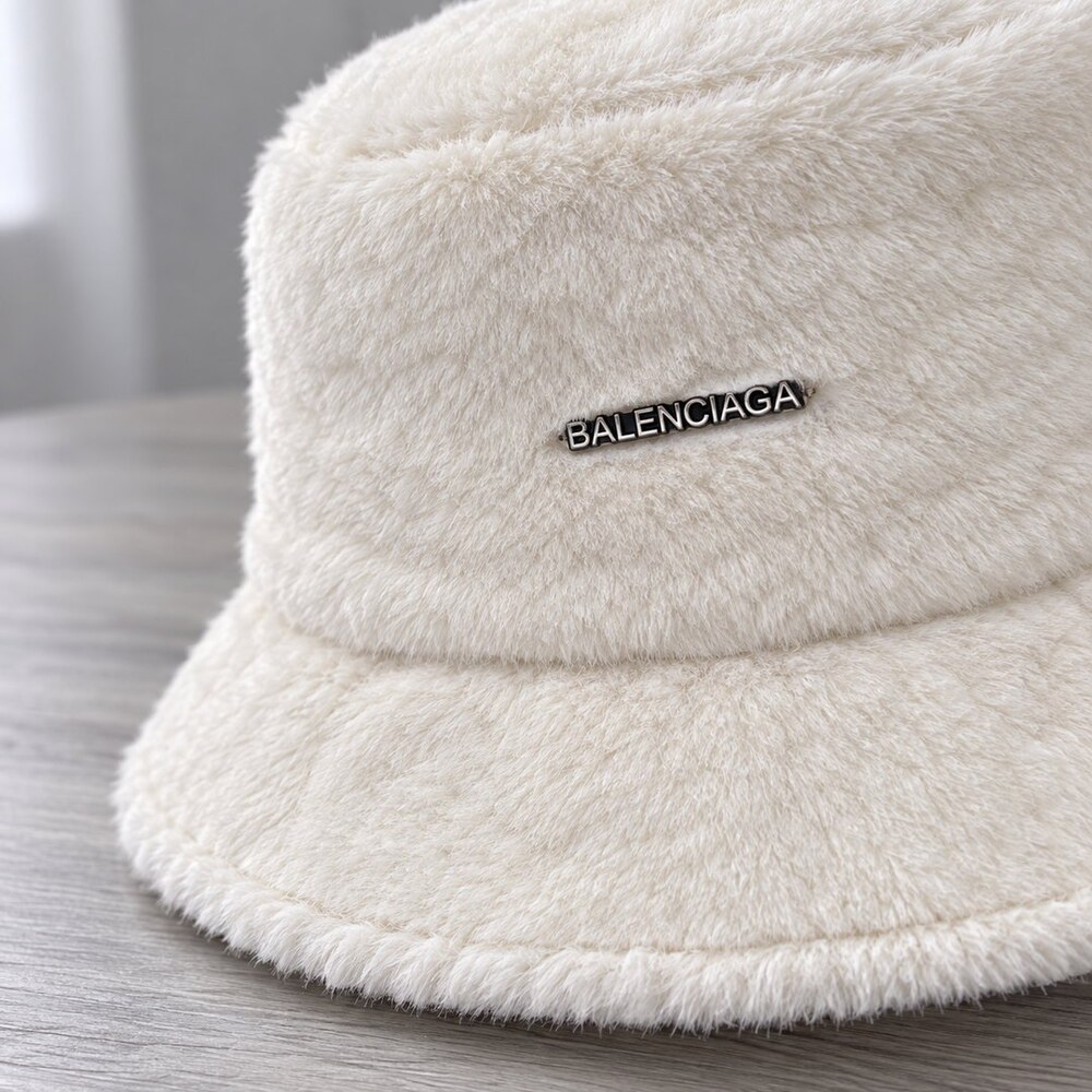 Balenciaga White Faux Fur Bucket Hat - Picture 5 of 6